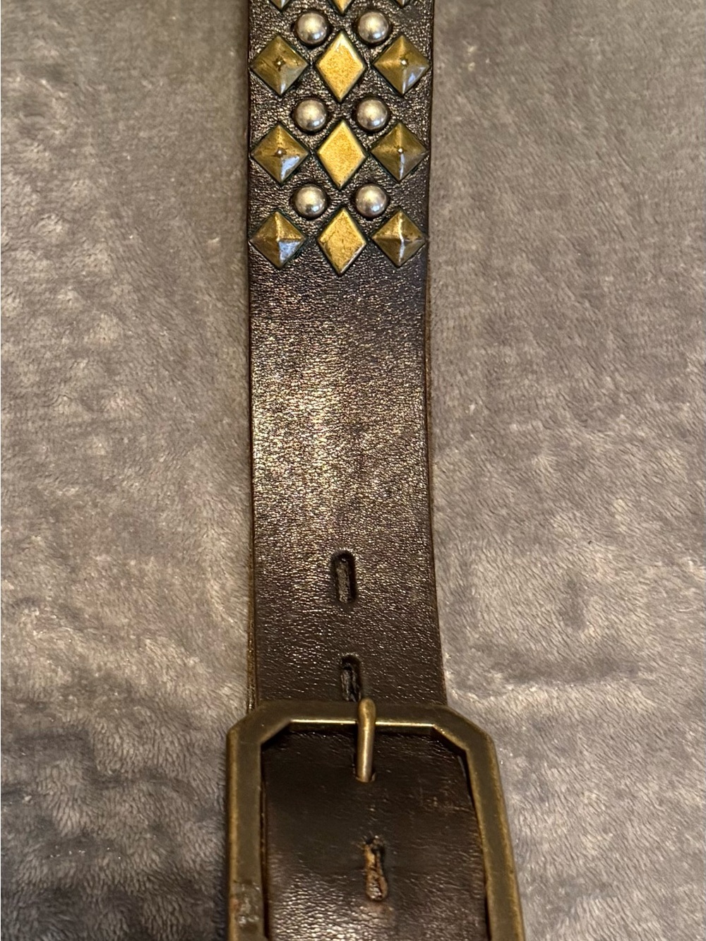 True Religion Vintage Dark Brown Leather Belt with Brass Octagon Buckle